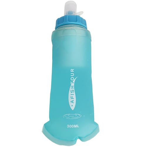Collapsible Squeeze Soft Flask with Filter - Lightweight Bottle Water – 300 ml/10 OZ for Trail Running, Hiking, Travel, Cycling, and Fishing; BPA-Free (Transparent Blue) - color: Blue, size: 10.1 Ounces