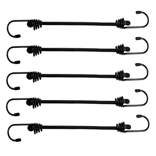 27Inch Bungee Cords Heavy Duty Outdoor by Garloy,Black Bungee Cords Onboth Ends with Hooks,Durable Rubber Canopy Ties Ideal for Tarps Tents Wire Racks and Other Camping Accessories (5Pack, 6MM)