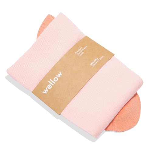 Wellow Wide Calf Compression Socks for Men & Women, 18-25 mmHg Made with Viscose from Bamboo, Nurses & Pregnancy Support, Relieves Swelling, Knee High, MD, Desert Rose Solid