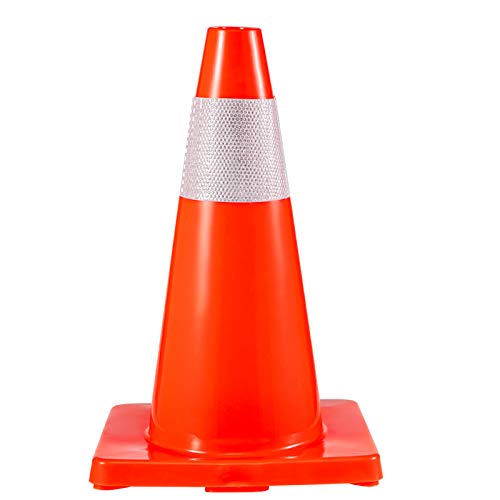 VEVOR 12Pack 18" Traffic Cones, Safety Road Parking Cones PVC Base, Orange Traffic Cone with Reflective Collars, Hazard Construction Cones for Home Traffic Parking - size: 18"(12Cones)