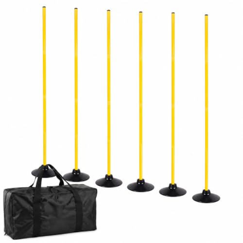 6 Pcs 5 FT Adjustable Agility Training Poles for Soccer,Basketball,Football, Horse,Dog-Speed and Agility Training Equipment Sports Training Poles with Rubber Bases and Bag - color: yellow