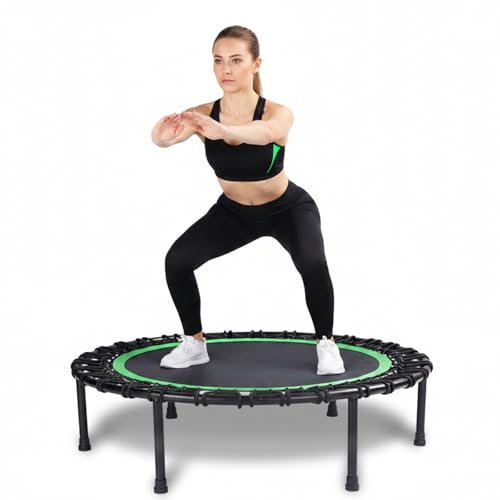 40" Mini Trampoline for Adults, Fitness Rebounder with Elastic Bands, Indoor Exercise Trampoline, Low Impact Workout Equipment for Home Gym, Cardio Training, Quiet Bounce Rebounder - color: GREEN