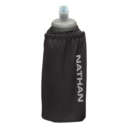 Nathan Handheld Soft Flask 18oz - Exo-Draw Insulated Collapsible Bottle - Grip-Free Strap & Rigid ExoSpine for Comfort/Support - Breathable Mesh Strap - Ideal Running/Hiking, Pinnacle, Black - color: Black, style: 18oz Insulated