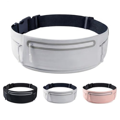 Running Belt for Women Men, Slim No-Bounce Waist Pack, Water Resistant Reflective Phone Holder Fits Phones up to 7.5 inch, Adjustable Fanny Pack for Running Jogging Hiking (Grey) - color: Grey