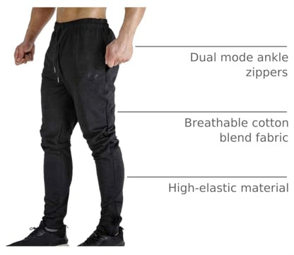BROKIG Men's Zip Joggers Casual Gym Workout Track Pants - color: 2 Pack Beige+black, size: XX-Large