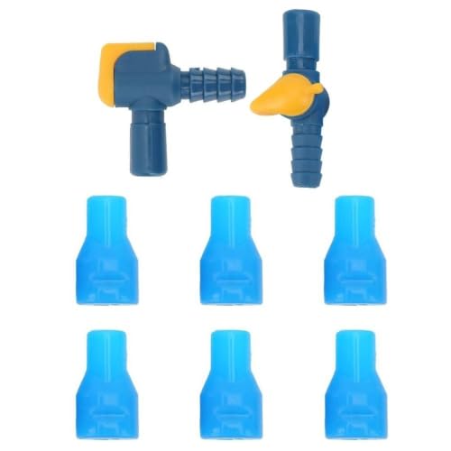 6 Pcs Hydration Bladder Bite Valve Replacement, Blue Silicone Mouthpieces with Straight and Angled Hose Connectors for Hydration Bladder Backpack Water Reservoir
