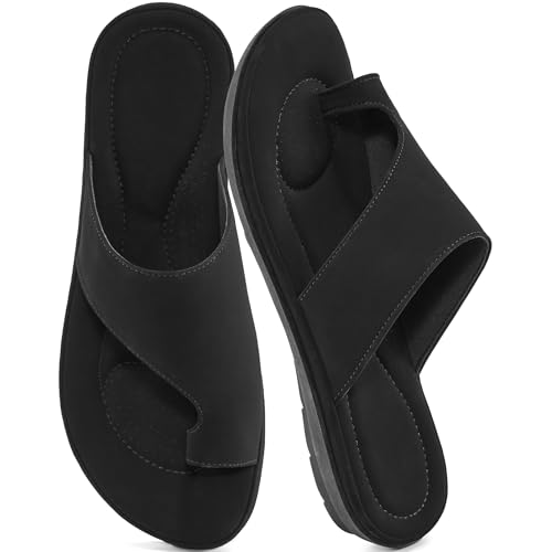 Reimferce Summer Flat Sandals for Women: Comfortable Walking Dressy Slides for 2026 - Ladies Orthopedic Casual Shoes Indoor Outdoor - color: All Black, size: 6.5