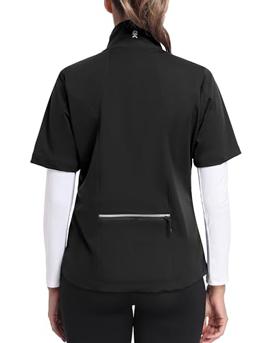 Little Donkey Andy Women's Short Sleeve Golf Jacket Lightweight Water Resistant Quick Dry Running Vest with Zipper Pockets - color: Black, size: X-Large
