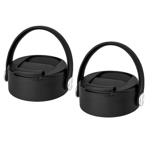 Flip Lid with Handle for Hydro Flask 12 16 20 32 40 64 oz Wide Mouth Bottle - color: Black 2 Pack