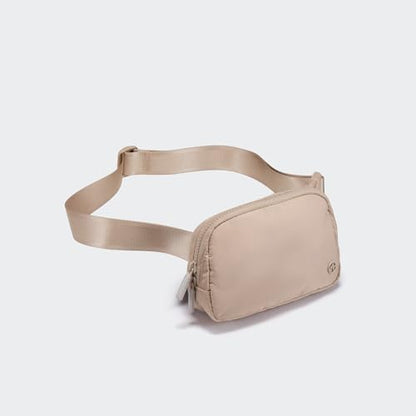 Pander Nylon Fanny Pack for Women, Two-Way Zipper Crossbody Bag - color: Raw Linen Beige