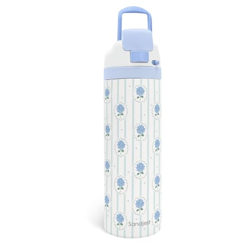 Hydrangea Insulated Stainless Steel Water Bottle with Straw for Sports and Travel 24 Ounces for Women Girls Friends Teens Birthday - color: Hydrangea, size: 24 Ounces