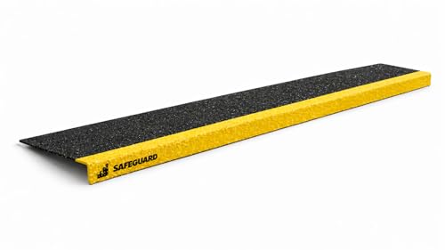 Safeguard Anti-Slip Stair Treads - Non-Slip Indoor Outdoor Step Grips & Traction Strips for Wood, Concrete & Decks, Industrial Grade FRP Fiberglass Bull Nose Design, Yellow/Black - 30"x6"x1" (3-Pack) - color: Yellow/Black, size: 30"x6"x1"
