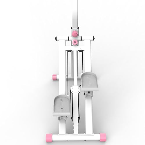 Upgraded Vertical Climber Stair Stepper with Resistance Bands, Full Body Home Workout Machine, Adjustable Handlebar & Digital Monitor - color: White&Pink