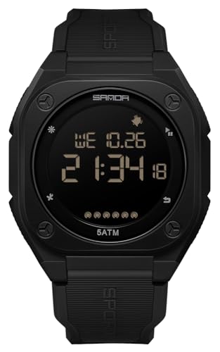 FANMIS Men's Digital Sports Watch Big Face Stopwatch Outdoor Rubber Strap - color: Black Black
