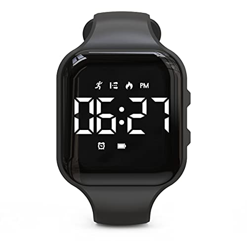 Non-Bluetooth Led Fitness Tracker Watch,Digital Pedometer Watch,with Step Counting/Distance/Calories/Stopwatch/Alarm Clock, Great Gift for Kids Teens Girls Boys Xmas - color: Square - black
