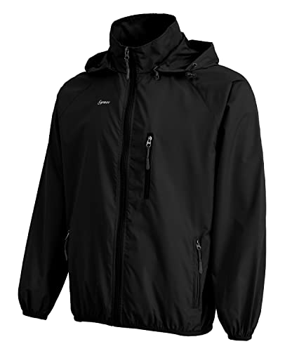 Men's Lightweight Waterproof Jacket Packable Windbreaker - color: Black, size: Medium