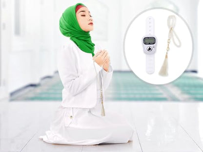 Islamic Tasbih Prayer Beads & Digital Tasbeeh Counter Set, 2 Pieces Elegant Beads with LCD Finger Counter, Elegant Islamic Gift for Dhikr Meditation Ramadan & Eid (Black, White)