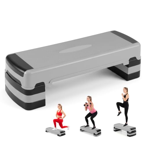 Goplus 35.5" Aerobic Step Platform w/4 Risers, 3-Level Adjustable 6" 8" 10" - color: Grey