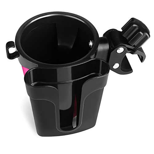 Accmor Stroller Cup Holder with Phone Keys Holder, 3-in-1 Universal Cup Holder, Drinks Bottle Holder for Stroller, Bike, Wheelchair, Walker, Scooter - color: Black Pink