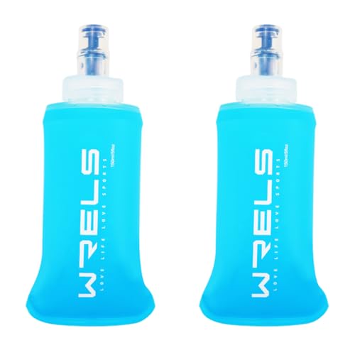 WRELS TPU Soft Flask Lightweight Portable Reusable Water Bottle,BPA Free Collapsible Flask for Hydration Pack in Running Hiking Cycling and Marathon - color: 150ml/5.07oz-2 Pack-Light Blue