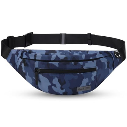 MAXTOP Large Fanny Pack Cross Body Bag Camo Belt Bag with Headphone Jack - color: Camo Gray Blue