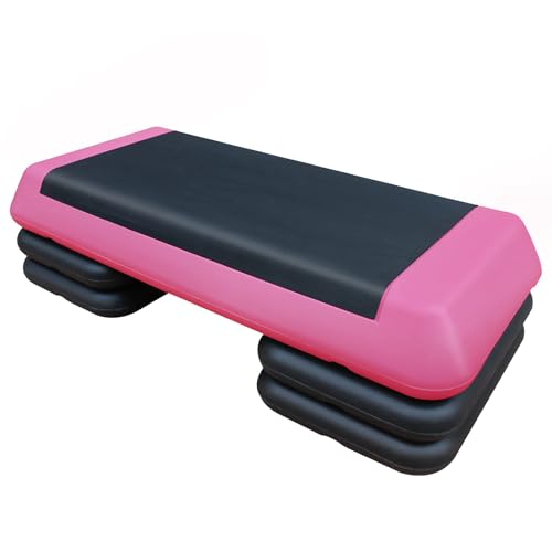 Adjustable Aerobic Step Platform Trainer, Pink and Black, 30x13.8 Inch, with 4 Risers, Non-Skid Rubber Feet - color: Pink and Black