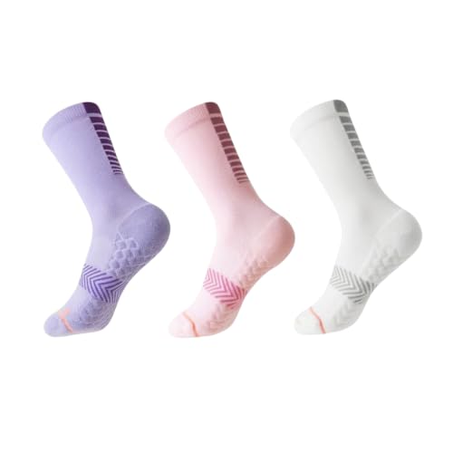 we fleece Running Socks Womens Compression Socks for Women Hiking Socks With Reflective Yarn Breathable Mesh Crew - color: White Pink Purple