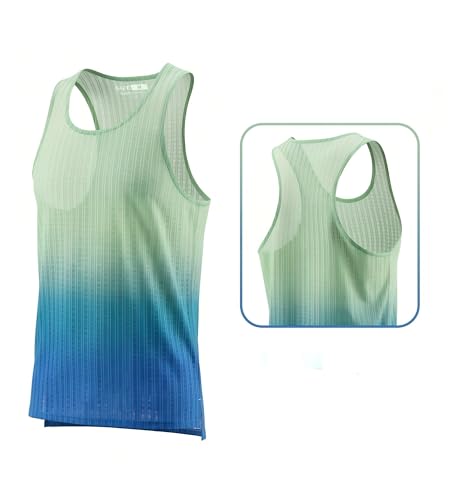 Men's Ultra Lightweight Running Tank Top Marathon Singlet Breathable Vest - color: Green/Blue, size: XX-Large