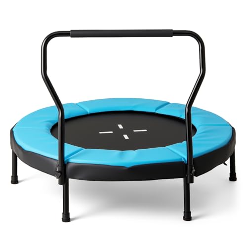 GYMAX Rebounder Trampoline Adult, 40" Mini Fitness Trampoline with Detachable Handle, Safety Foam Pad & Non-Slip Foot Pads, Exercise Rebounder for Indoor Outdoor Kids Adults - color: Blue