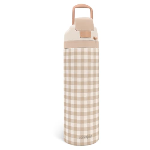 Gingham Insulated Stainless Steel Water Bottle with Straw for Sports and Travel 24 Ounces for Women Girls Friends Teens Birthday - color: Gingham, size: 24 Ounces