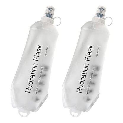 CLINTT 500ml Soft Flask, Foldable Running Water Bottle, TPU Folding Soft Water Flask, BPA-Free Collapsible Flask for Hydration Pack Running Vest, Cycling, Climbing, Hiking - 2Pcs, White - color: 2pcs,500ml white