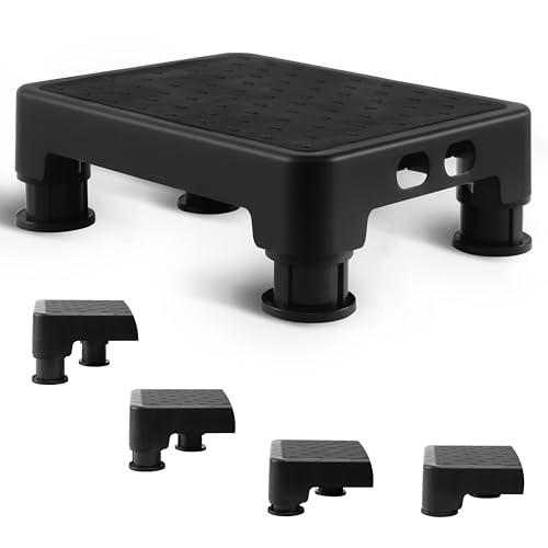 COOL-ANGLE Adjustable 4 Heights Step Stool, 6-Leg Stability, Black - color: A3:black, size: 3.4-5.4 inch High