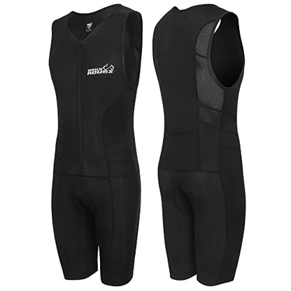 Triathlon Suit Men Racing Tri Cycling Skin Suit Sleeveless - Bonus Race Bib Belt - color: Black, size: Large