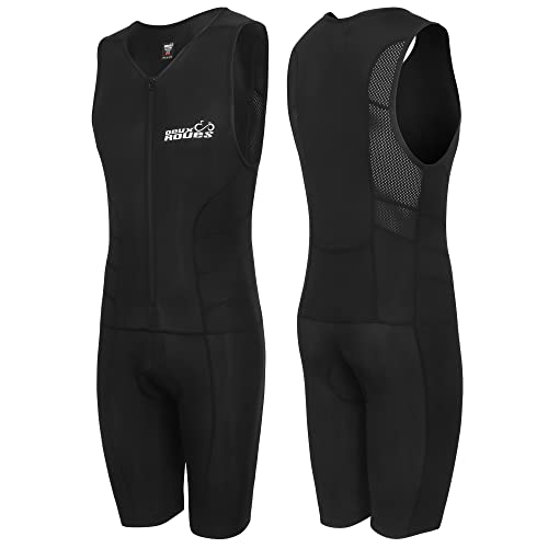 Triathlon Suit Men Racing Tri Cycling Skin Suit Sleeveless - Bonus Race Bib Belt - color: Black, size: 3X-Large