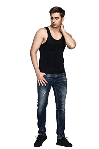 Odoland 5 Pack Men's Compression Shirt Body Shapewear Tummy Tank Top - color: Black*3+white*2, size: Large