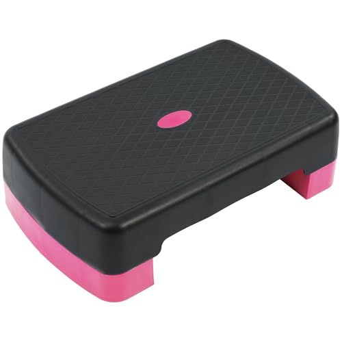 Fitvids Aerobic Step Platform Trainer with Adjustable 2-Level Risers, 400 Pound Weight Capacity – Non-Slip Exercise Stepper for Cardio, Strength, and Fitness Workouts, 18-Inch, Multiple Colors - color: Black and Pink