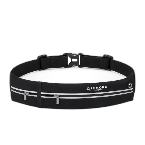 LEMORA – Running belt for phone – Running fanny pack – Phone holder for running – Running pouch – No Bounce Waist Pack for Women & Men, Dual Pocket Reflective, Fits All Phones, Jogging & Hiking