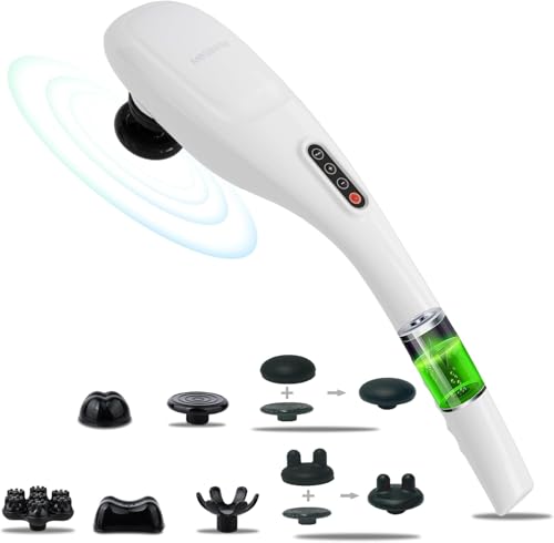 MEGAWISE Cordless Back Massager for Shoulders, Waist, Legs, Rechargeable 3200mAh Battery, 5 Speed and 5 +2 Massage Nodes 5 Hard, 2 Silicone Nodes, Massage While Moving Around (Off White Cordless) - color: Off White