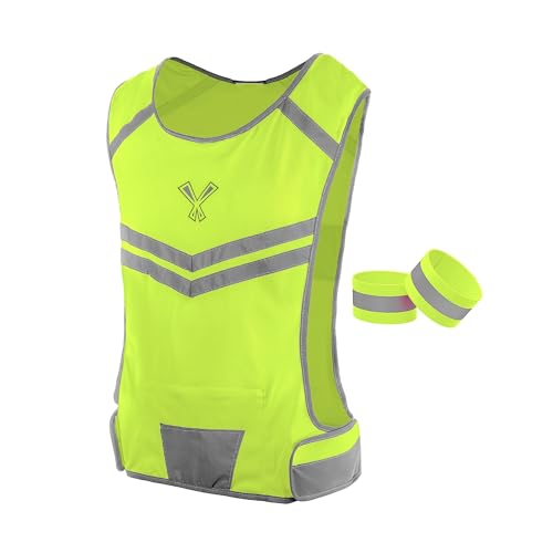 Reflective Running Vest with Pocket & 2 Bands, High-Visibility - color: Yellow, size: Medium