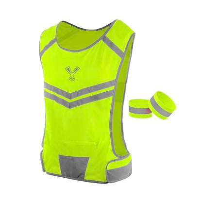 Reflective Running Vest with Pocket & 2 Bands, High-Visibility - color: Yellow, size: Medium