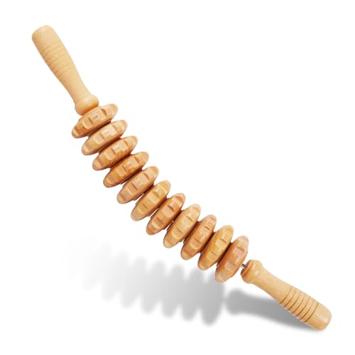 Liitrton Manual Wooden Massage Roller Stick for Muscle Relief, 11-Wheel - size: 11-Wheel