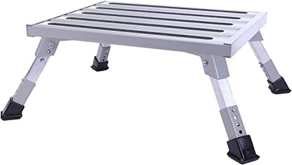 Homeon Wheels Large RV Step Stool, Adjustable Aluminum Folding Platform, Sliver - color: Silver