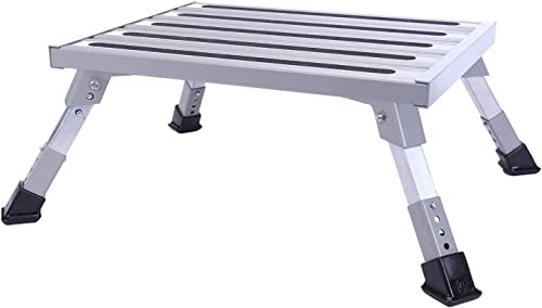 Homeon Wheels Large RV Step Stool, Adjustable Aluminum Folding Platform, Sliver - color: Silver