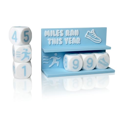 Desk Running Mileage Tracker for Recording Mileage Running Pedometer & Goal Setter, Fitness Motivation Display for Runners, Marathon Training Gift - style: Blue Boys
