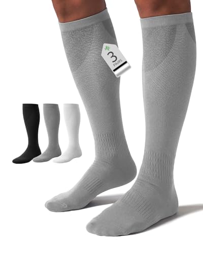 FAIRWIN Bamboo Viscose Compression Socks for Men Women, 15-20 mmHg Knee High Soft Support for Nurse Running Travel Work - color: Black/White/Grey, size: Small-Medium