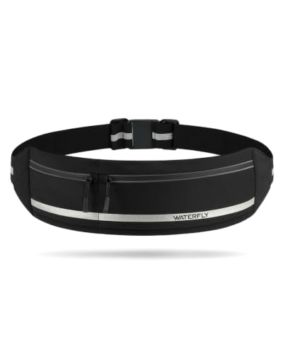 WATERFLY Running Belt Fanny Pack No-Bounce Large Phone Holder for Men Women - color: Black, size: Large