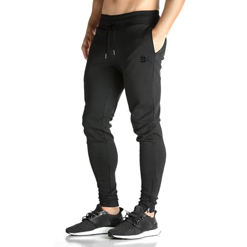 BROKIG Men's Zip Joggers Casual Gym Workout Track Pants - color: Black, size: Large