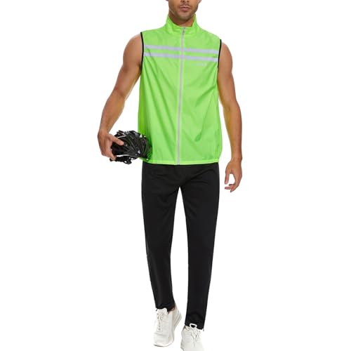 bpbtti Men's Hi-Viz Safety Running Cycling Vest Sleeveless Windbreaker vests- Windproof and Reflective - color: Hi-viz Yellow, size: X-Small