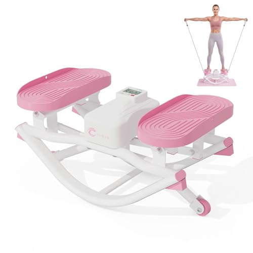 COKTIK Rock Stepper, Side Steppers for Exercise at Home | 350 LBS Weight Capacity, Noise-Reducing & Portable Rocker Exercise Equipment with Resistance Bands & Non-Slip Mat - color: Pink