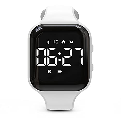 Non-Bluetooth Led Fitness Tracker Watch,Digital Pedometer Watch,with Step Counting/Distance/Calories/Stopwatch/Alarm Clock, Great Gift for Kids Teens Girls Boys Xmas - color: Square - white